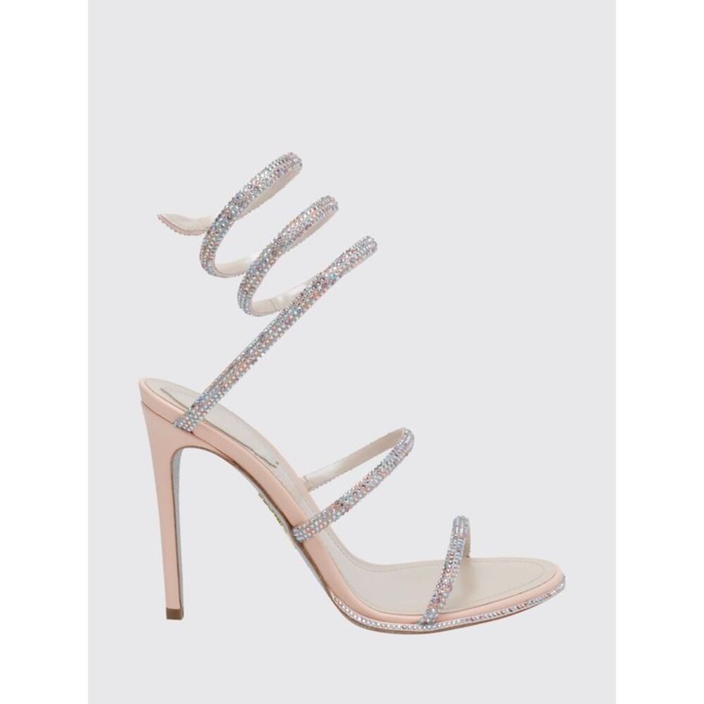 Rene Caovilla Cleo Fabric Sandals With Rhinestones And Spiral Snake Strap